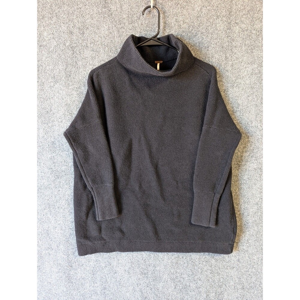 Free People Ottoman Slouchy Tunic Sweater Womens XS Black Charcoal Ribbed Knit - Picture 2 of 10